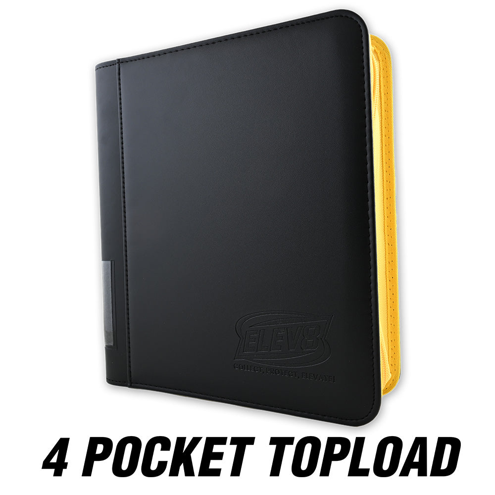 4-Pocket Topload Card Binder (Black/Yellow) - Holds 128 Cards