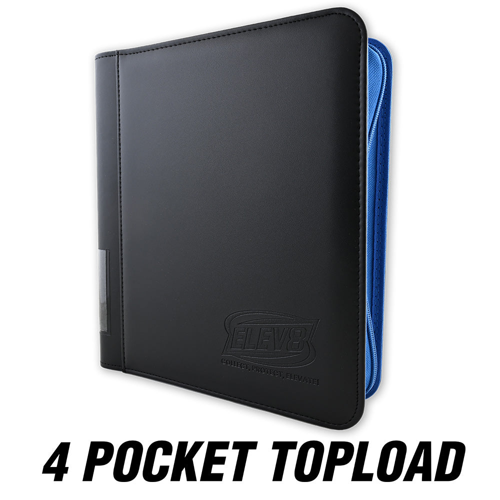 4-Pocket Topload Card Binder (Black/Blue) - Holds 128 Cards