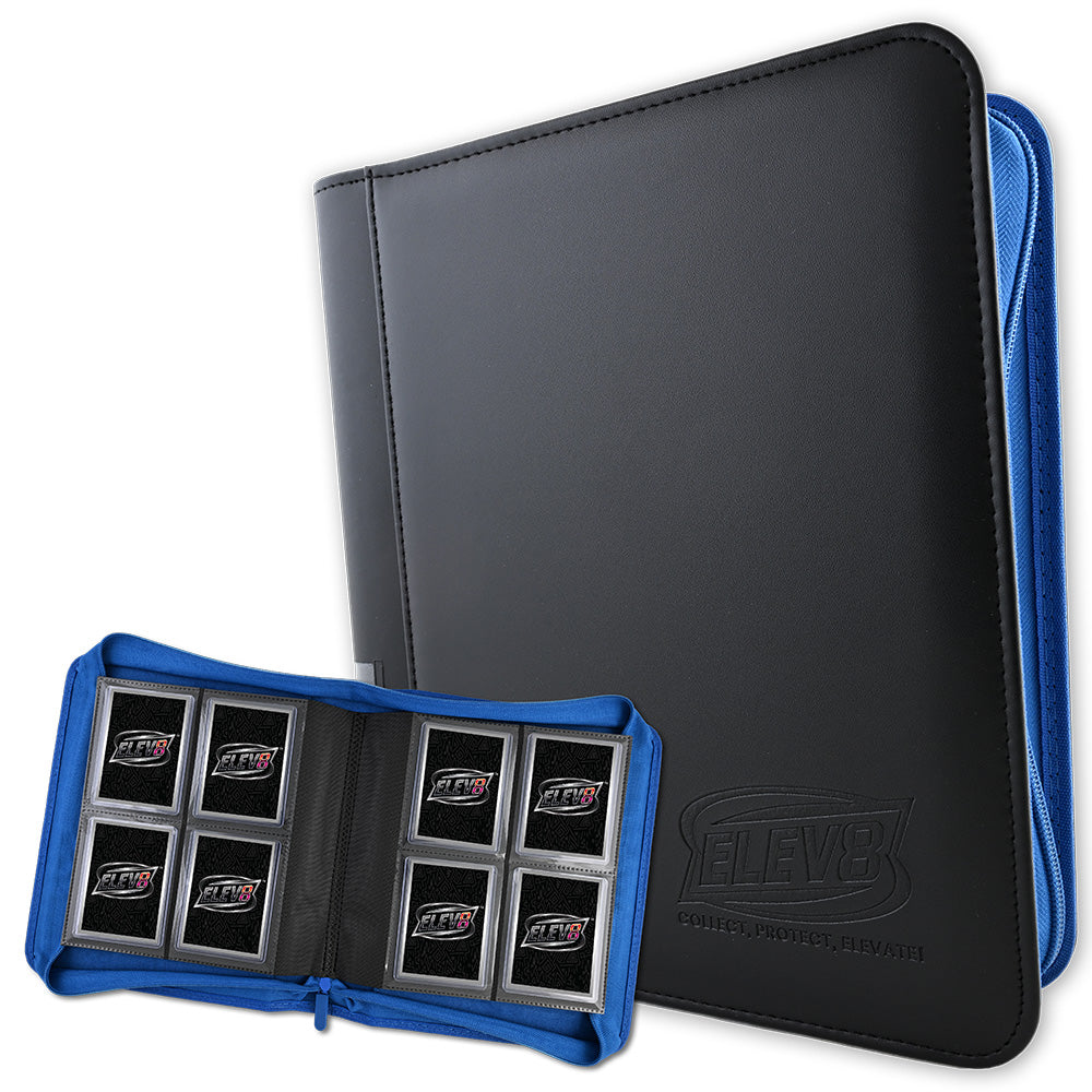4-Pocket Topload Card Binder (Black/Blue) - Holds 128 Cards